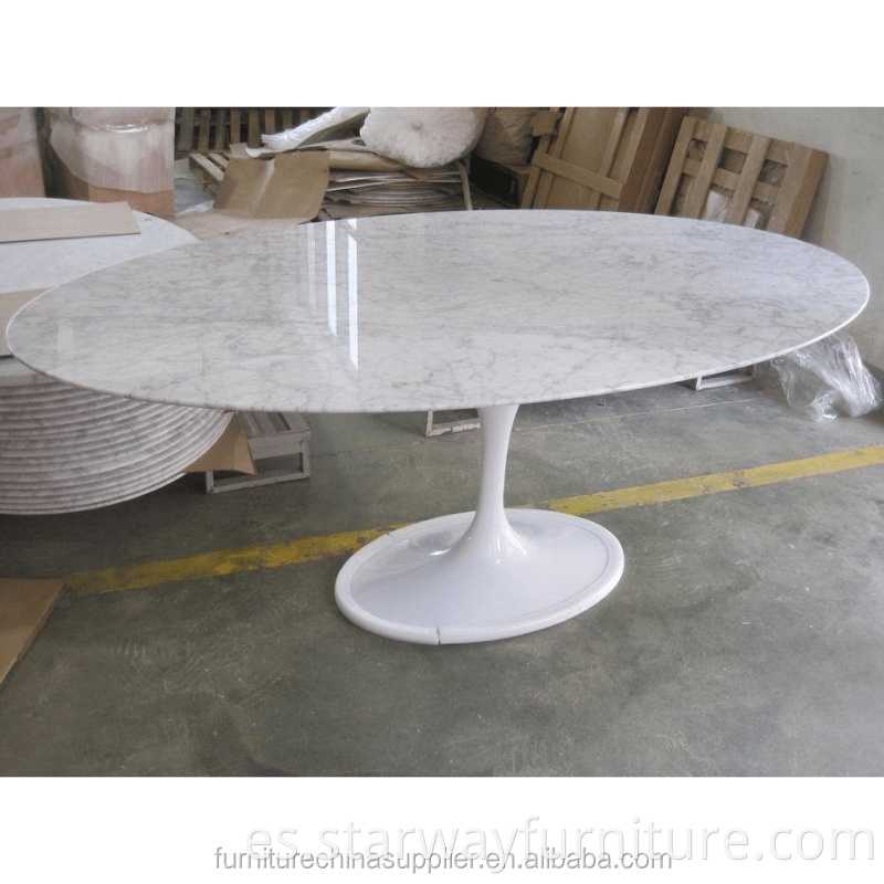 Mesa de comedor de tulipán moderno Carrara mármol y calacatte Base de aluminio blanco Mesa Oval